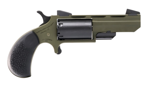 North American Arms TGHM Huntsman  22 WMR 5 Shot 2" Matte Black Heavy Vent Rib Barrel, OD Green Cerakote Steel Frame, Matte Black Cylinder, Camo Grip, Exposed Hammer, Leather Holster