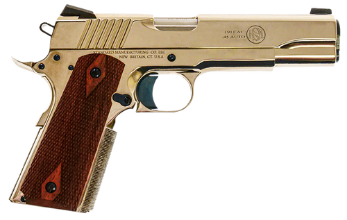 Standard Mfg  1911 Standard Full Size Frame 45 ACP 7+1 5" Stainless Match Grade Barrel, Nickel Steel Serrated Slide, Nickel Steel Frame w/Beavertail, Walnut Double Diamond Grip