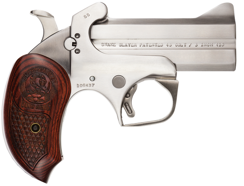 Bond Arms BASS Snakeslayer Original Derringer Single 357 Magnum 2rd 3.50" Barrel, Stainless Metal Finish, Blade Front/Fixed Rear Sights, Extended Rosewood Grip, Removeable Trigger Guard, Manual Safety