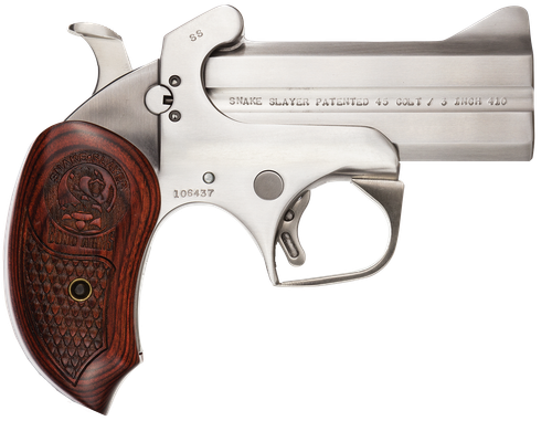 Bond Arms BASS Snakeslayer Original Derringer Single 357 Magnum 2rd 3.50" Barrel, Stainless Metal Finish, Blade Front/Fixed Rear Sights, Extended Rosewood Grip, Removeable Trigger Guard, Manual Safety