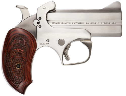Bond Arms BASS Snakeslayer Original Derringer Single 357 Magnum 2rd 3.50" Barrel, Stainless Metal Finish, Blade Front/Fixed Rear Sights, Extended Rosewood Grip, Removeable Trigger Guard, Manual Safety