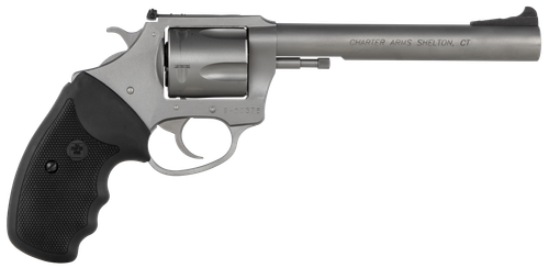 Charter Arms 74460 Bulldog Target Large 44 Special, 5 Shot 6" Matte Stainless Steel Barrel, Cylinder & Frame w/Black Finger Grooved Rubber Grip