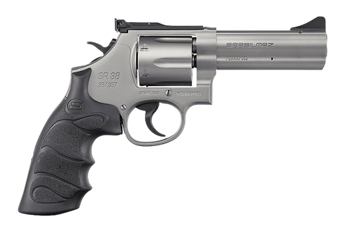 SAR USA SARSR38ST4 SAR SR  357 Mag/38 Special 6 Shot 4" Stainless Steel Barrel & Cylinder, Stainless Steel Frame, Black Finger Grooved Grip, Drop Safety/Hammer Block Safety, Exposed Hammer