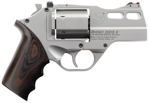 Chiappa Firearms 340308 Rhino 30DS-X Special Edition 357 Mag 6rd 3" Stainless Steel Barrel, Cylinder, Frame & Barrel Shroud, Matte Finish, Finger Grooved Black/Red G10 Grip
