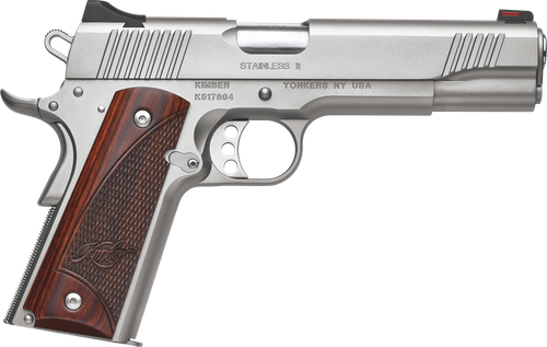 Kimber Mfg, Inc 3200328 Stainless II  Full Size Frame 45 ACP 7+1 5" Stainless Match Grade Barrel, Satin Silver Serrated Stainless Steel Slide & Frame w/Beavertail, Rosewood Grip