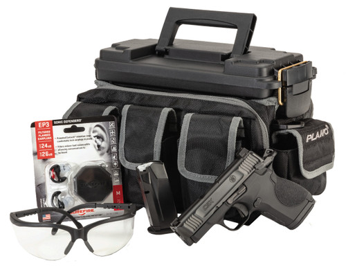 Smith & Wesson 13746 CSX Range Kit 9mm Luger 10+1/12+1 3.10", Black, Serrated Slide, Aluminum Frame, Interchangeable Backstrap Grips, Ambi Controls, Includes Surefire Ear Pro & Plano Range Bag
