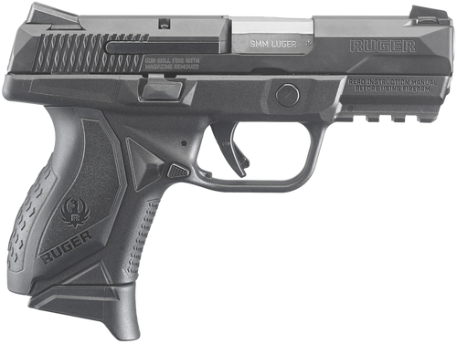 Ruger 8635 American  Compact Frame 9mm Luger 17+1 3.55" Stainless Steel Barrel, Black Nitride Serrated Stainless Steel Slide, Black Polymer Frame w/Picatinny Rail, Textured Wraparound Grip, Right Hand
