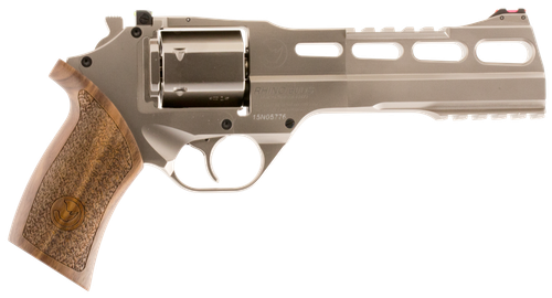 Chiappa Firearms 340224 Rhino 60DS  Small Frame 357 Mag 6 Shot, 6" Nickel-Plated Steel Vent Rib Barrel & Cylinder, Nickel-Plated Aluminum Frame, Walnut Grip, Concealed Hammer