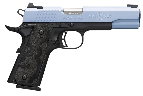 Browning 051989492 1911-380 Black Label Full Size Frame 380 ACP 8+1, 4.25" Matte Stainless Steel Barrel, Polar Blue Cerakote Serrated Aluminum Slide, Matte Black Polymer Frame w/Beavertail