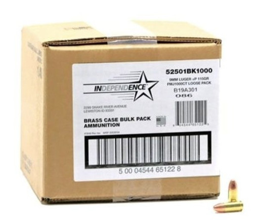 Independence  9mm+P 115gr FMJ 1000/Cs Bulk
