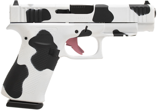 Glock PA4850204FRMOSMOO G48 Gen5 MOS Slim Frame 9mm Luger 10+1 4.17" Black GMB Barrel, Cow Print Cerakote MOS Cut/Serrated Steel Slide, Polymer Frame w/Beavertail & Textured Grip