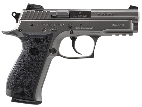 SAR USA K245CST K2  Compact Frame 45 ACP 13+1 4.20" Black Steel Barrel, Black Serrated Slide, Black Steel Frame w/Beavertail & Picatinny Rail, Black Polymer Grip, Right Hand