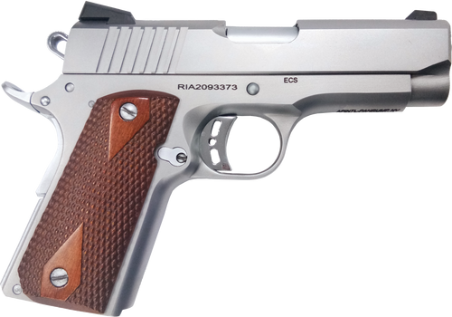 Rock Island 51868 Rock Standard CS *CA Compliant 45 ACP 3.63" 7+1 Matte Stainless Steel Frame & Slide Double Diamond Checkered Wood Grip