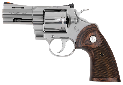 Colt Mfg PYTHONSP3WTS Python  38 Special 357 Mag 6 Shot 3" Stainless Recessed Target/Vent Rib Barrel, Cylinder  & Frame, Walnut w/Colt Medallion Grip