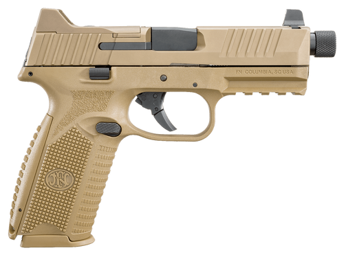 FN 66100383 509T  9mm Luger 10+1 4.50" Black Steel Threaded Barrel, Flat Dark Earth Optic Cut/Serrated Stainless Steel Slide, Flat Dark Earth Polymer Frame w/Picatinny Rail