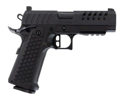 MAC 12500032 Cerberus  9mm Luger 17+1 4.40" Bull w/Target Crown Barrel, QPQ Tenifer Cerakote Optic Ready/Serrated Slide, Aluminum Grip, RMR Footprint