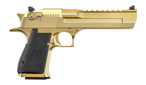 Magnum Research DE50ZNG Desert Eagle Mark XIX Full Size Frame 50 AE 7+1 6"  Polished Zirconium Nitride Gold Carbon Steel Picatinny Rail Barrel, Serrated Slide & Frame w/Beavertail, Black Rubber Grip,