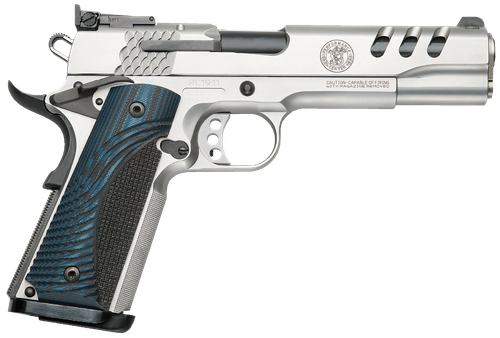 Smith & Wesson 170343 1911 Performance Center  45 ACP 5" Throated Barrel 8+1, Matte Stainless Steel Frame & Ported Slide, G10 Custom Wood Grip, Ambidextrous Manual Safety