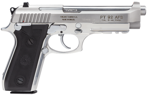 Taurus 192015917 92  Full Size Frame 9mm Luger 17+1 5" Matte Stainless Steel Barrel,  Serrated Stainless Steel Slide & Frame w/Beavertail & Picatinny Rail, Black Polymer Grip, Right Hand