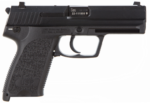 HK 81000314 USP V1 SA/DA 40 S&W Caliber with 4.25" Barrel, 13+1 Capacity, Overall Black Finish, Serrated Trigger Guard Frame, Serrated Steel Slide & Polymer Grip Includes 2 Mags