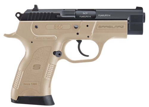 SAR USA B6C9FD B6C  Compact Frame 9mm Luger 13+1 3.80" Black Steel Barrel, Black Serrated Steel Slide, Flat Dark Earth Polymer Frame w/Beavertail, FDE Polymer Grip, Right Hand