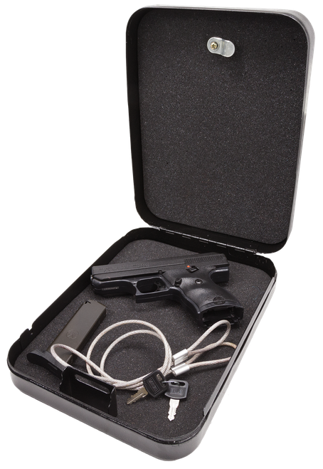 Hi-Point 916HSP CF Home Security Package 9mm Luger 8+1 3.50" Black Steel Barrel Black Powder Coated/Chrome Serrated Steel Slide Black Polymer Frame Black Polymer Grip, Keyed Lock Box