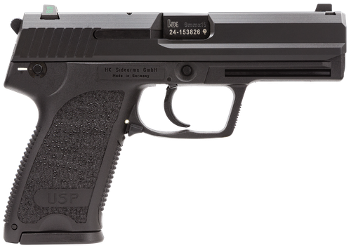 HK 81000334 USP Compact V7 LEM 9mm Luger Caliber with 3.58" Barrel, 13+1 Capacity, Overall Black Finish, Serrated Trigger Guard Frame, Serrated Steel Slide, Polymer Grip & Night Sights Includes 3 Mags