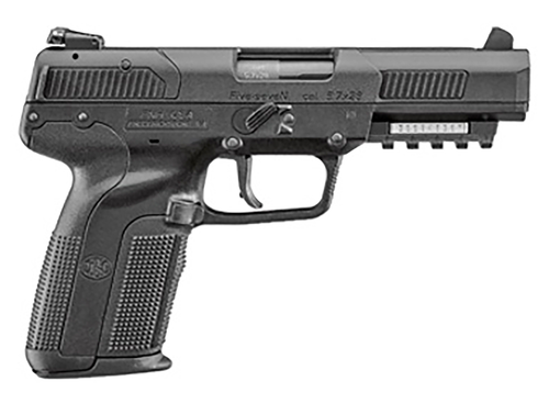 FN 3868900752 Five-seveN  5.7x28mm 4.80" Barrel 10+1, Matte Black Polymer Frame With Mounting Rail & Serrated Trigger Guard, Matte Black Steel Slide, Ambidextrous Safety