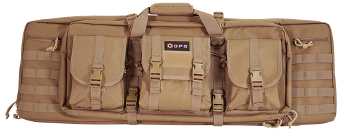 GPS Bags DRC36FDE Double Rifle Case 36" Flat Dark Earth 600D Polyester w/ 2 Padded Pistol Sleeves MOLLE Webbing & Lockable Zippers