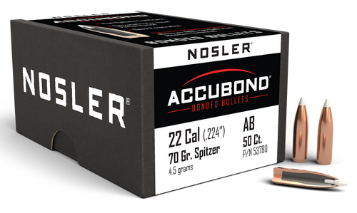 Nosler 53780 AccuBond  22Cal 70gr Spitzer Point 50/Box