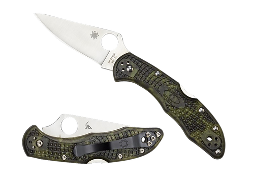 Spyderco C11ZFPGR Delica 4 Lightweight 2.90" Folding Plain Satin VG-10 SS Blade/Zome Green Bi-Directional Texturing FRN Handle Includes Pocket Clip