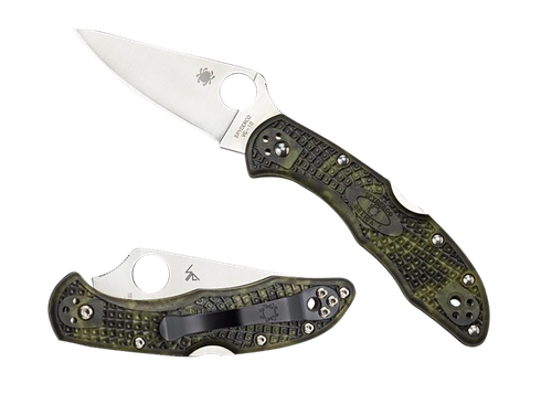 Spyderco C11ZFPGR Delica 4 Lightweight 2.90" Folding Plain Satin VG-10 SS Blade/Zome Green Bi-Directional Texturing FRN Handle Includes Pocket Clip
