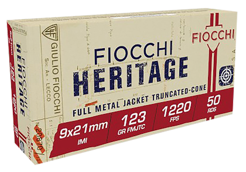 Fiocchi 9X21 Heritage  9x21mmIMI 123gr Full Metal Jacket Truncated Cone 50 Per Box/20 Case