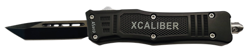 Xcaliber Knife Company  45 ACP  Small 2.75" OTF Tanto Plain Black 440C SS Blade, 3.91" Steel Handle