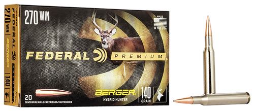 Federal P270BCH1 Premium  270Win 140gr Berger Hybrid Hunter 20 Per Box/10 Case