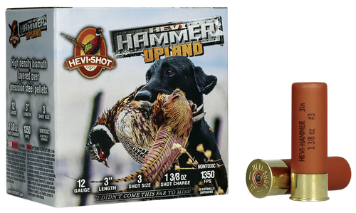 HEVI-Shot HS29113 HEVI-Hammer Upland 12Gauge 3" 1 3/8oz Steel/Bismuth 3Shot 25 Per Box/10 Case