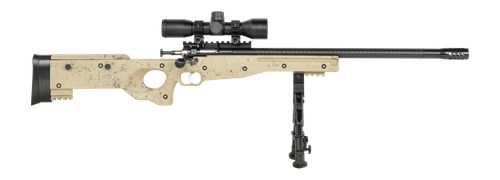 Crickett KSA2143 My First Rifle CPR 22 LR 1rd 16.13" Carbon Fiber Threaded Barrel, Picatinny Rail Receiver, Adj Bipod Forend, Tan w/Black Webbing Thumbhole