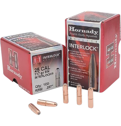 Hornady 2550 InterLock  25 Cal .257 117 gr Round Nose 100 Per Box/ 25 Case
