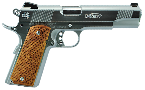 TriStar 85618 American Classic II 1911 10mm Auto 8+1, 5" Stainless Steel Barrel, Chrome Serrated Steel Slide, Chrome Steel Frame w/Beavertail, Wood Grip