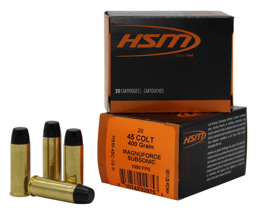 HSM 45C10N   45Colt Subsonic 400gr Hard Cast Long Flat Nose 20 Per Box/20 Case