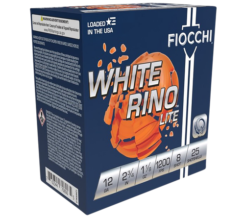 Fiocchi 12WRNL8 Exacta Target White Rino Lite 12Gauge 2.75" 1 1/8oz 8Shot 25 Per Box/10 Case