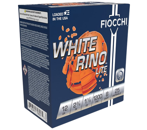 Fiocchi 12WRNL8 Exacta Target White Rino Lite 12Gauge 2.75" 1 1/8oz 8Shot 25 Per Box/10 Case