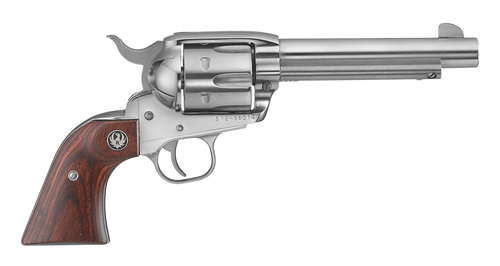 Ruger 5104 Vaquero  Medium Frame 45 Colt (Long Colt) 6rd 5.50" High Gloss Stainless Steel Barrel, Cylinder & Frame, Hardwood Grip, Transfer Bar Safety, Exposed Hammer
