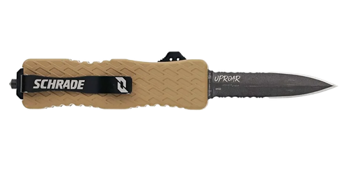 Schrade 1159305 Uproar  Automatic 3" OTF Dagger Part Serrated Black Oxide D2 Steel Blade, Flat Dark Earth Textured Aluminum Handle