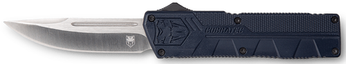 CobraTec Knives NYCTLWDNS Lightweight  3.25" OTF Drop Point Plain D2 Steel Blade/NYPD Blue Aluminum Handle Includes Pocket Clip