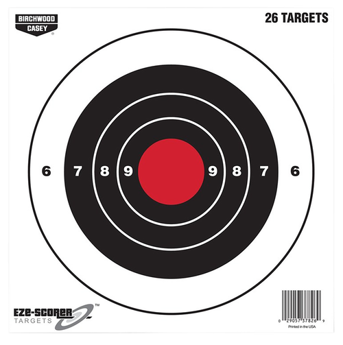 Birchwood Casey 37826 EZE-Scorer  8" Bullseye Paper Hanging Black/Red 26 Per Pkg