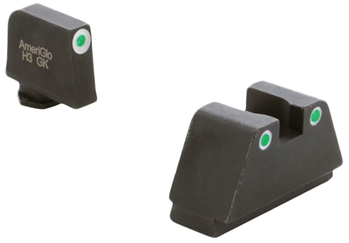 AmeriGlo GL330 Optic Compatible Sight Set for Glock  2XL Tall Green Tritium White Outline Front Sight-Green Tritium White Outline Rear Sight