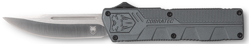 CobraTec Knives GYCTLWDNS Lightweight  3.25" OTF Drop Point Plain D2 Steel Blade/Gray Aluminum Handle Includes Pocket Clip