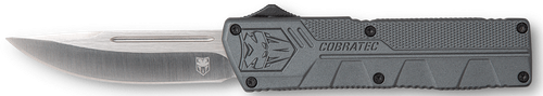 CobraTec Knives GYCTLWDNS Lightweight  3.25" OTF Drop Point Plain D2 Steel Blade/Gray Aluminum Handle Includes Pocket Clip