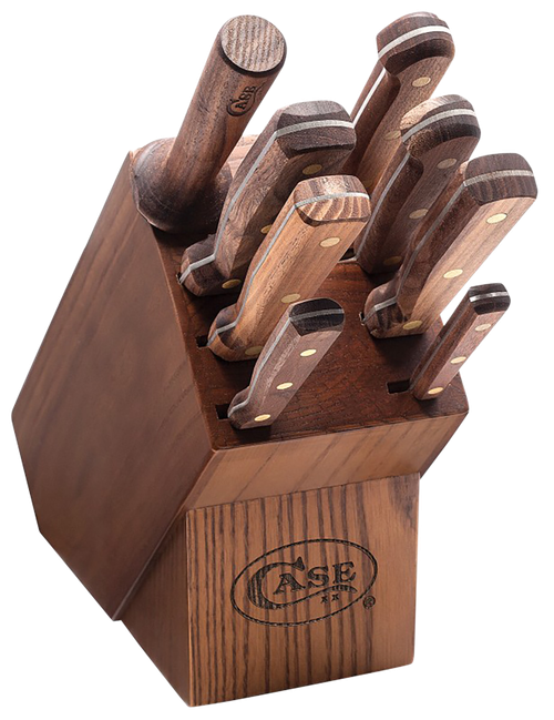 Case 10249 Household Cutlery Set Plain/Serrated Satin Tru-Sharp SS Blade Walnut Handle 9 Piece